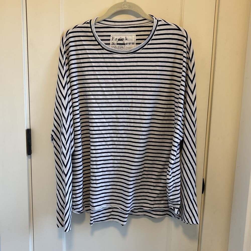 Frank & Eileen Anna Long Sleeve Jersey Capelet Navy French Stripe sz M FLAW